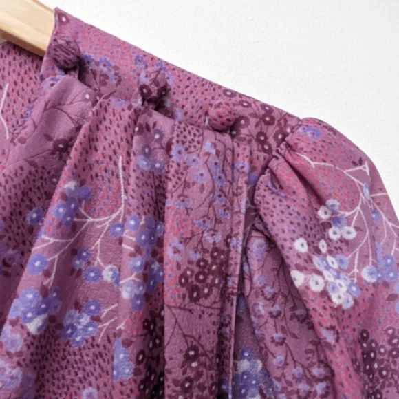 Vintage 70's Purple Flowy Floral Bib Cottage Core Midi Amy-Deb Dress Made in USA - Picture 4 of 16